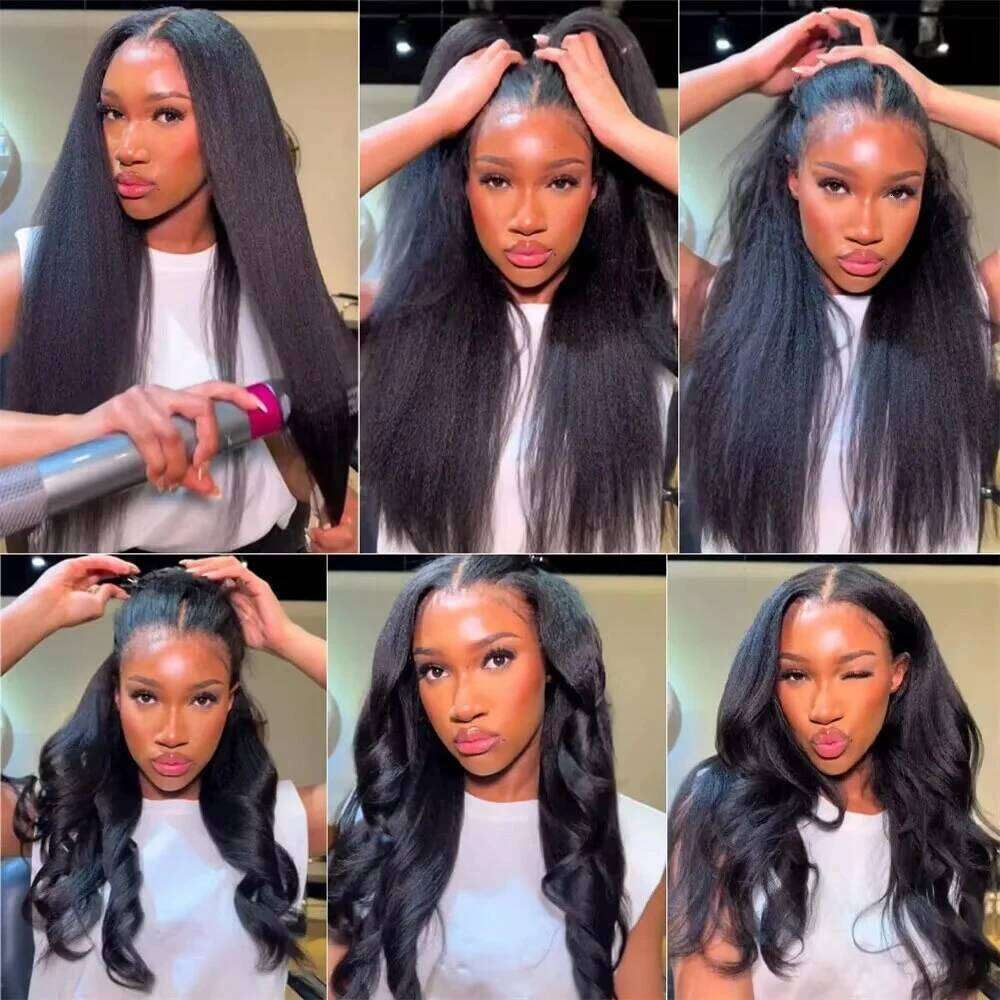 Full 360 Hd Kinky Yaki HD Transparent Lace Front 40Inch Straight Human Hair Wig For Women