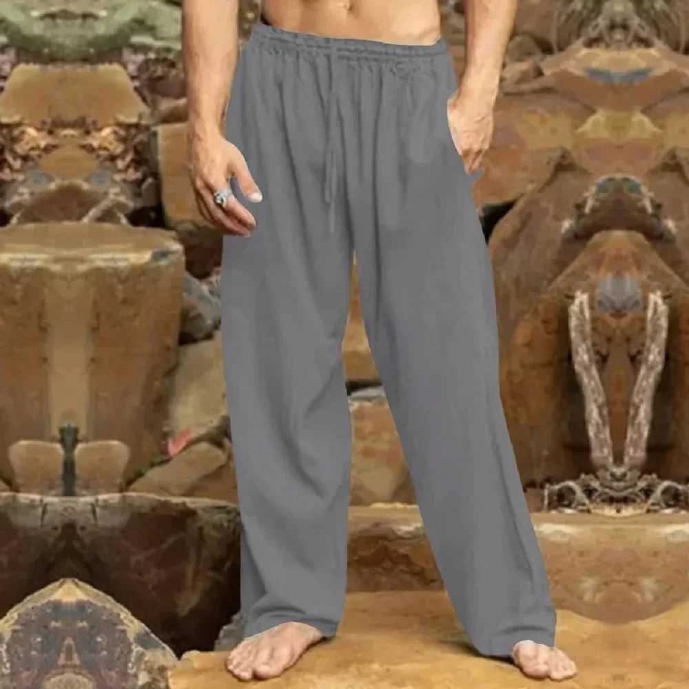 New Mens Spring and Autumn Leisure Solid Color All Pull Rope Straight Leg Wide Leg Pants Quick Dry Breathable Jogging Pants y250716