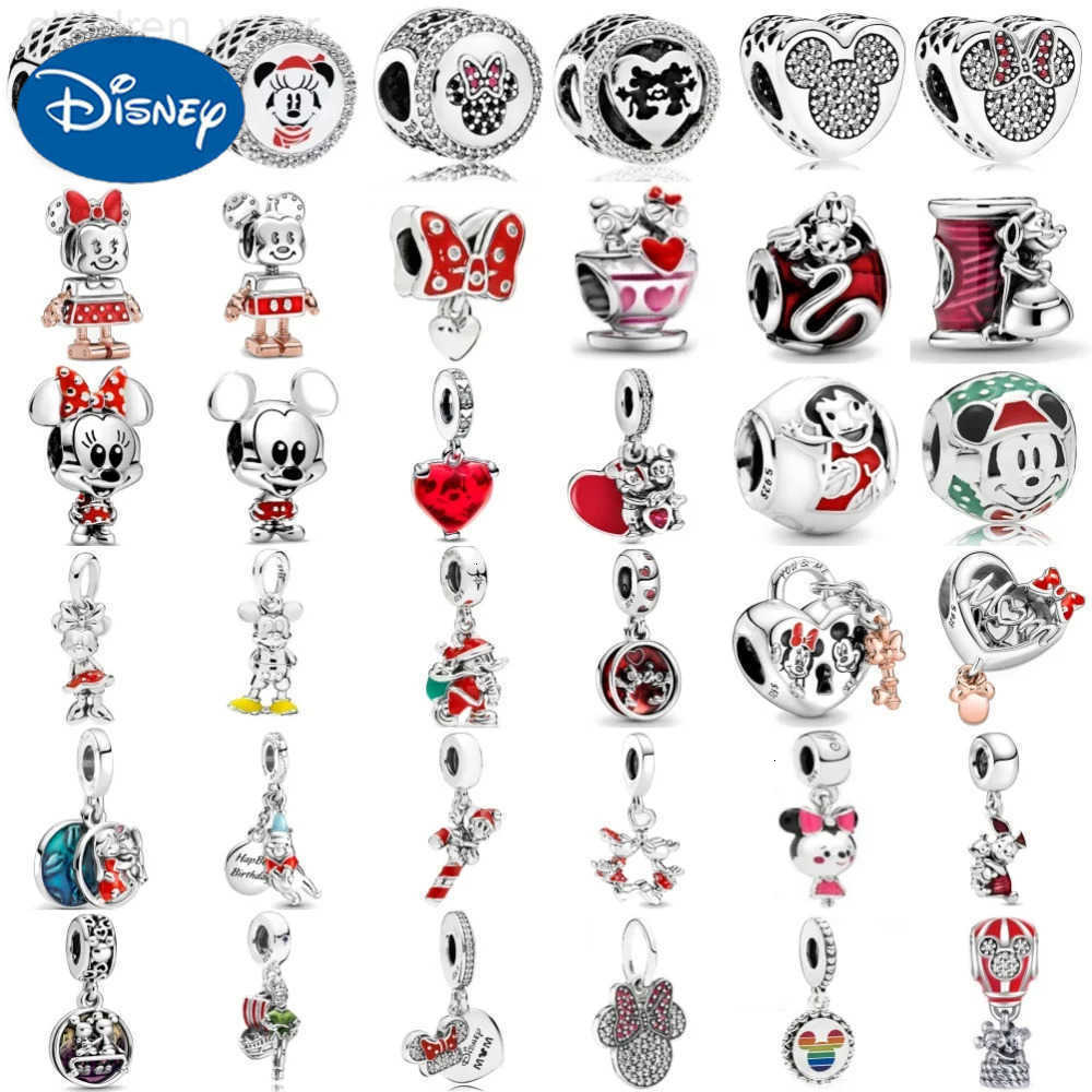 Disney 925 Silver Red Bow Bead Heart Pendant Suitable for European Original Bracelet DIY Accessories Womens Exquisite Jewelry W20250716