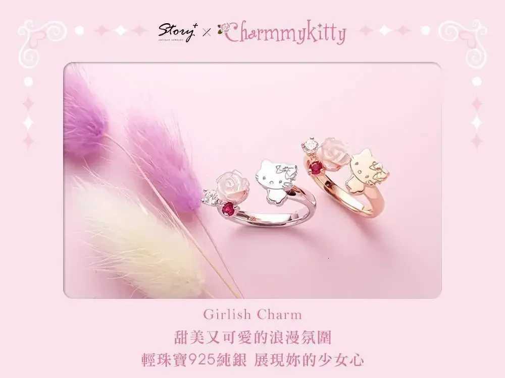 Sanrio 925 Sterling Silver Electroplated Hello Kitty Chami Kitty Rose Ring for Women Kwaii Jewelry Girls Birthday Gift w250716