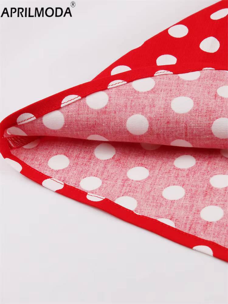 Polka Dot Print Patchwork Vintage Style A Line Swing Flare Dress Short Sleeve Red Pink Black 1950s Summer Holiday Casual Dresses dongdumaoyi
