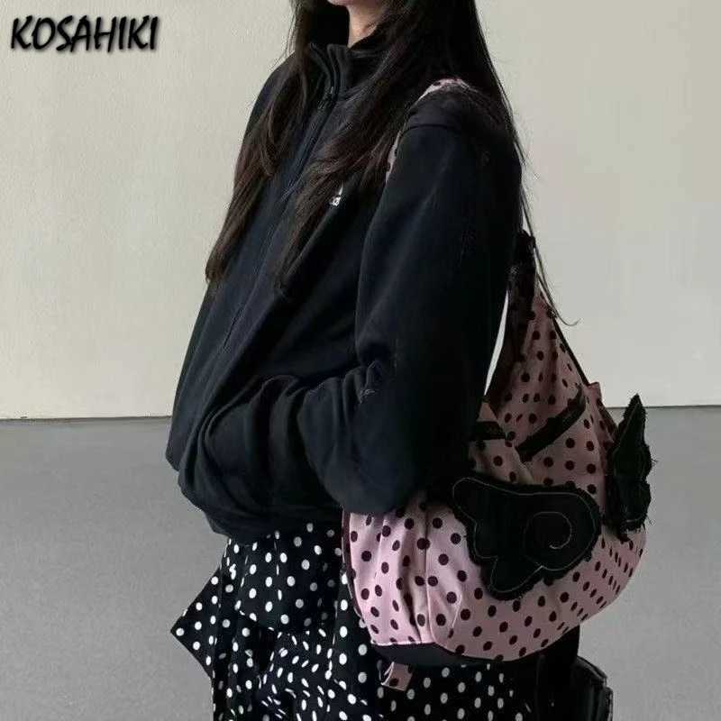 Korean All Match Streetwear Wings Womens Handbags Vintage Dots Grunge Backpacks Casual Y2k Shoulder Crossbody Bags