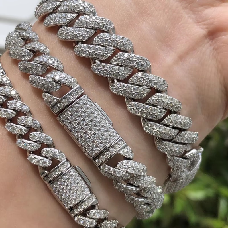 White Gold Plated S925 Miami 8mm Moissanite Diamond Iced Out Mens Womens Cuban Link Bracelet Price in China