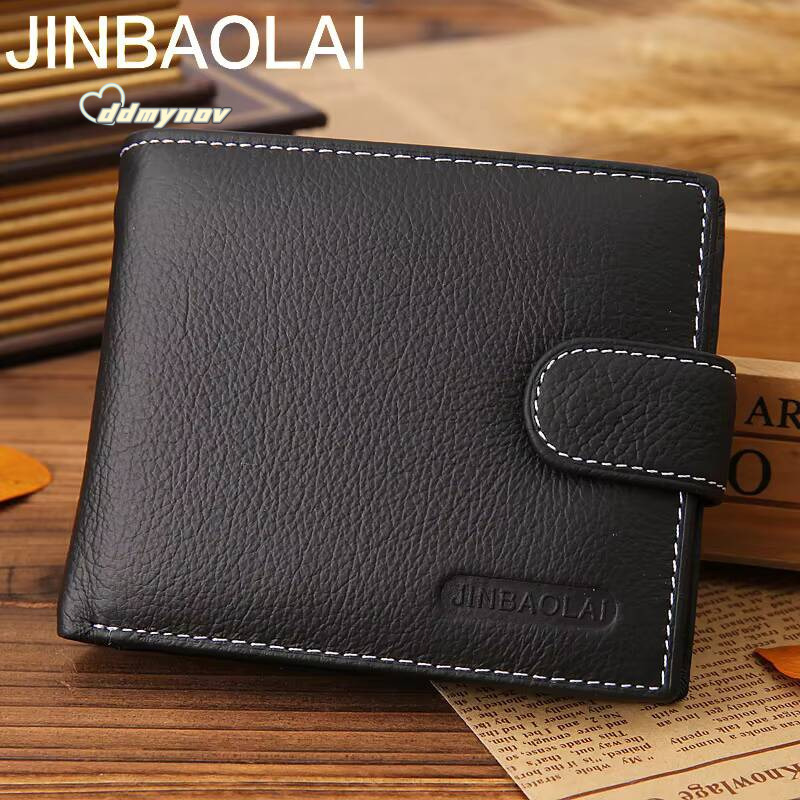 JINBAOLAI Retro Men Wallets Genuine Leather Card Horder Short Zipper Buckle Male Coin Pocket Photo Holder Mens Wallet ddmynov