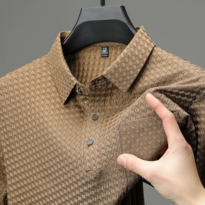 Elastic Mens Summer Ice Silk Short-sleeved T-shirt Middle-aged Dad Wear Lapel Polo Shirt Cool Top Clothes 250716