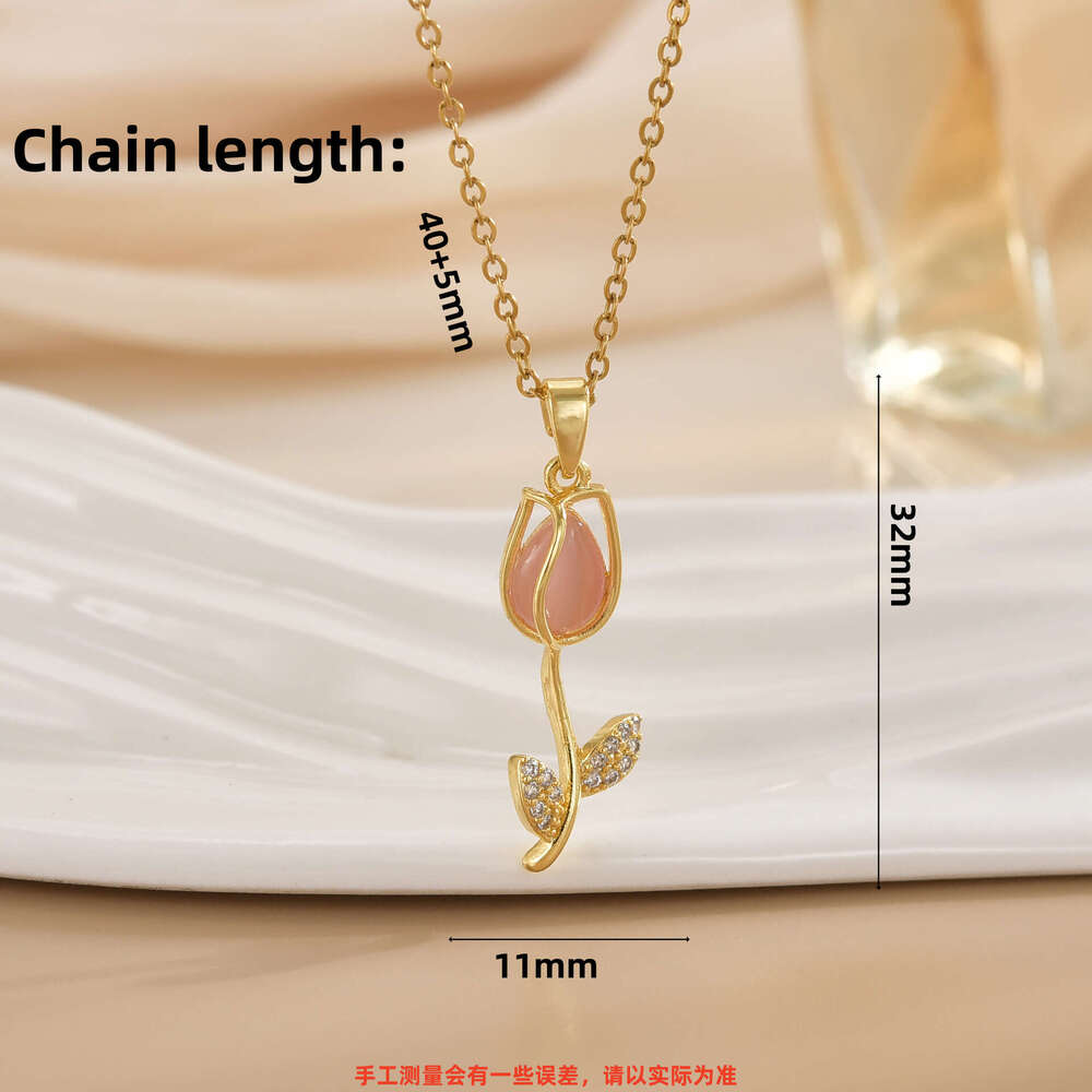 Internet Celebrity Fashion Titanium Steel Necklace For Women, Niche High-End Feel, Non-Fading Collarbone Chain, Light Versatile Tulip Jewelry 6E4