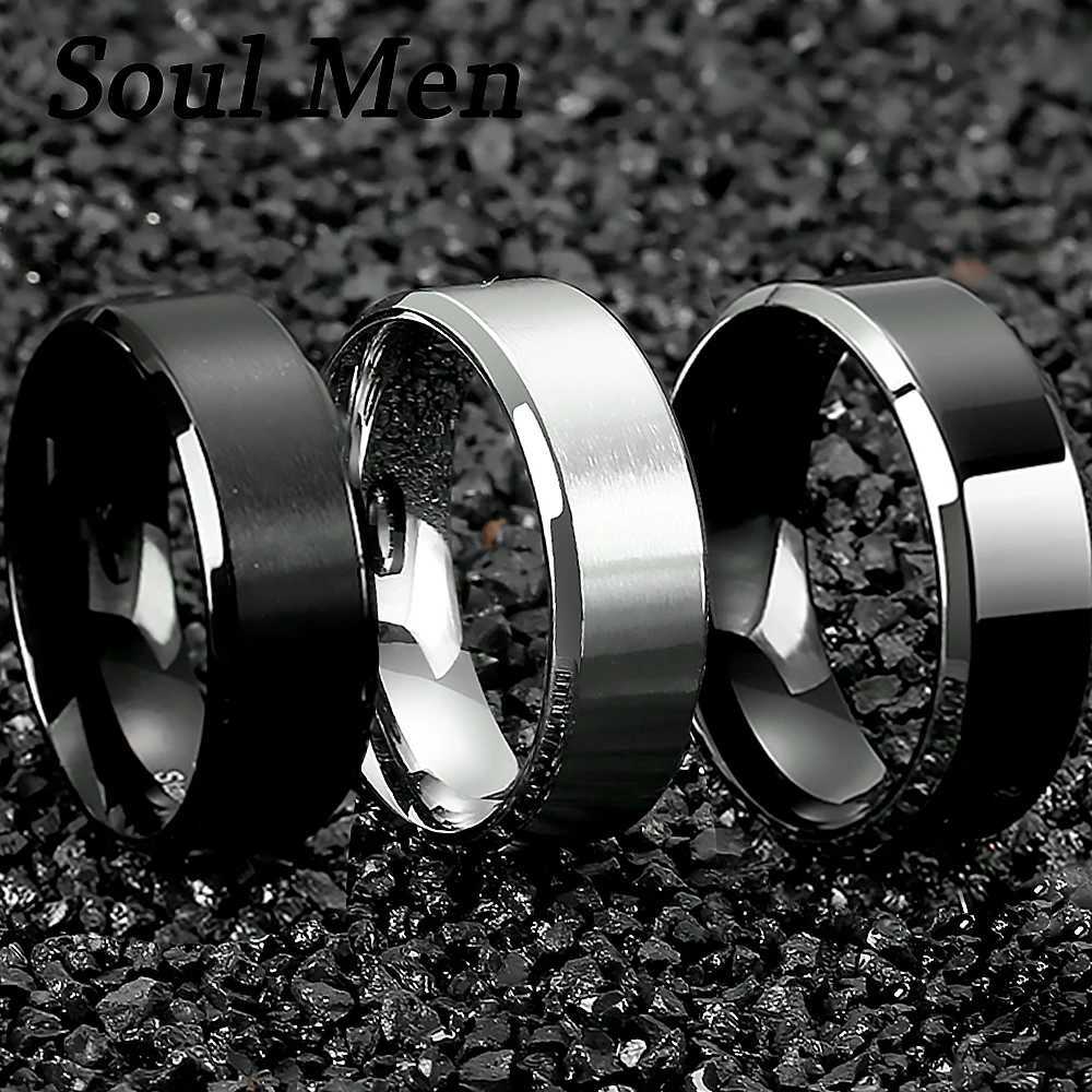 Classic Rings Stainless Steel Ring Engagement Wedding Bands For Couple Men Women Anniversary Simple Silver Black Color 6/8MM S250716