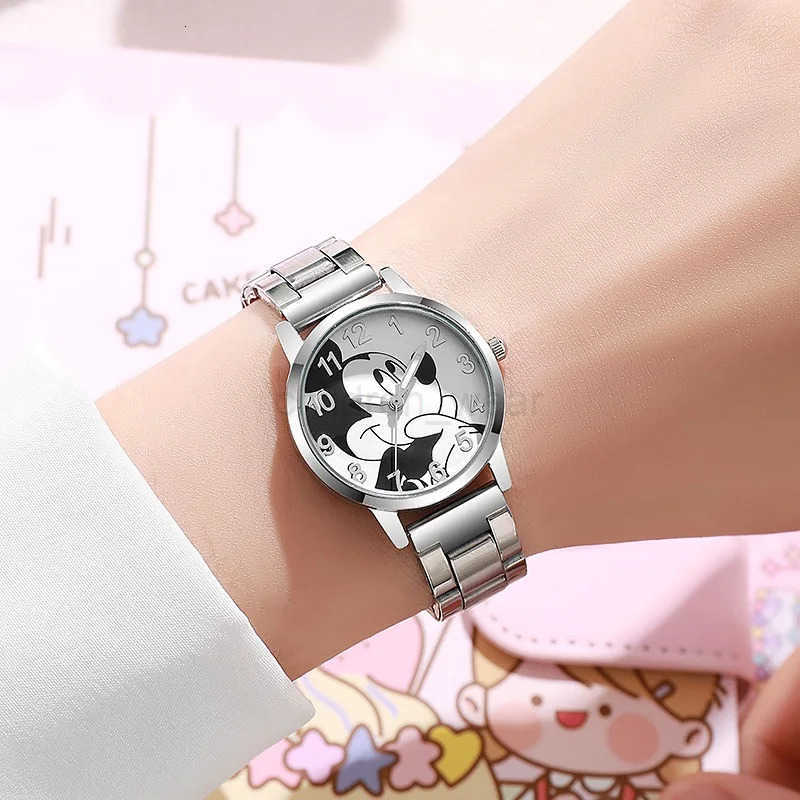 Disney Mickey Mouse Minnie Silver Watch Childrens Boys Girls Watches Steel Students Quartz Adult Watch Birthday Gift W20250716