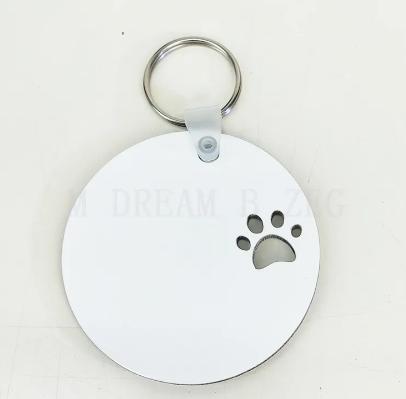 Puppy keychain sublimation MDF key ring paw print wooden key chain creative dog tag