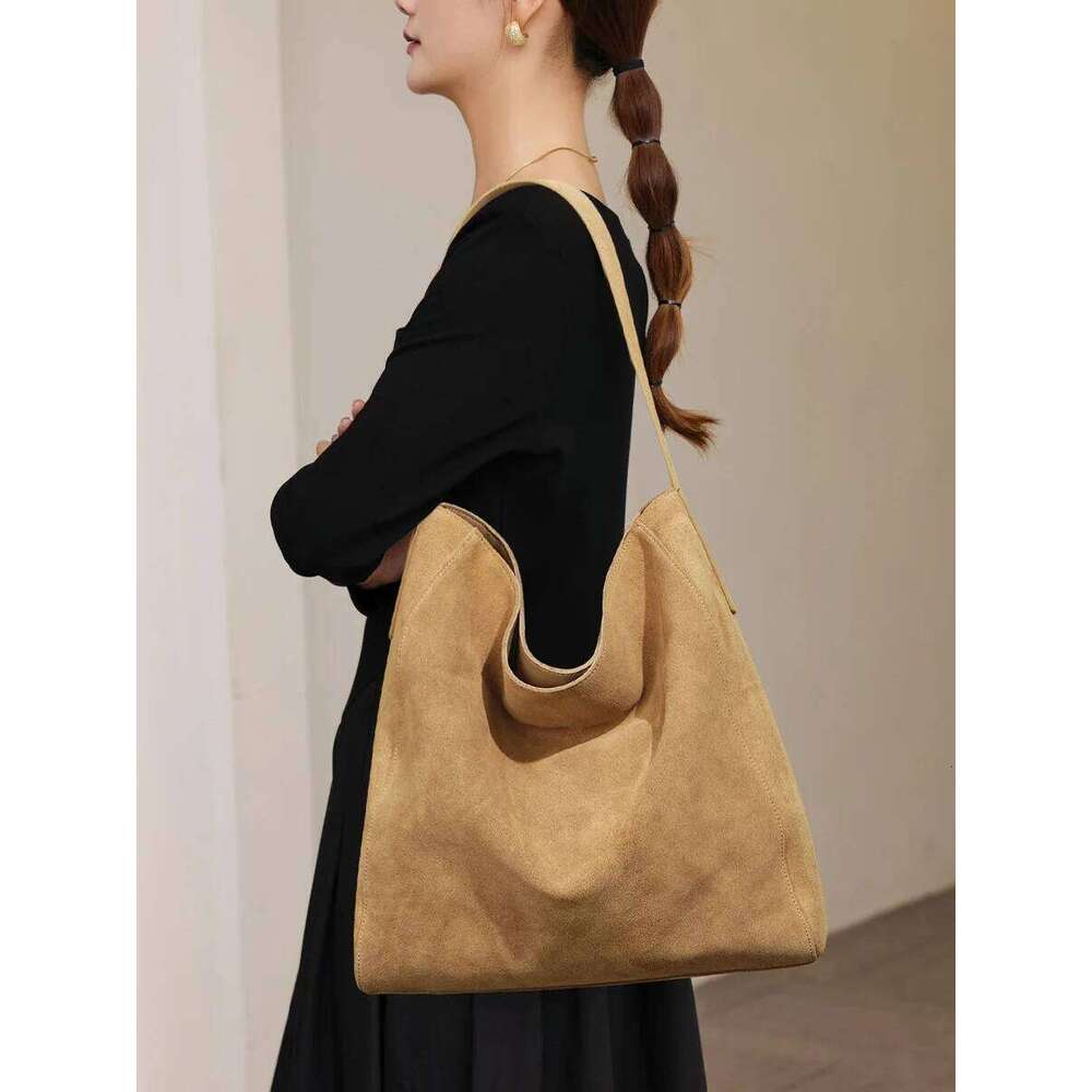 New suede veet underarm tote for autumn and winter Simple large capacity first layer frosted cowhide handbag shoulder bag