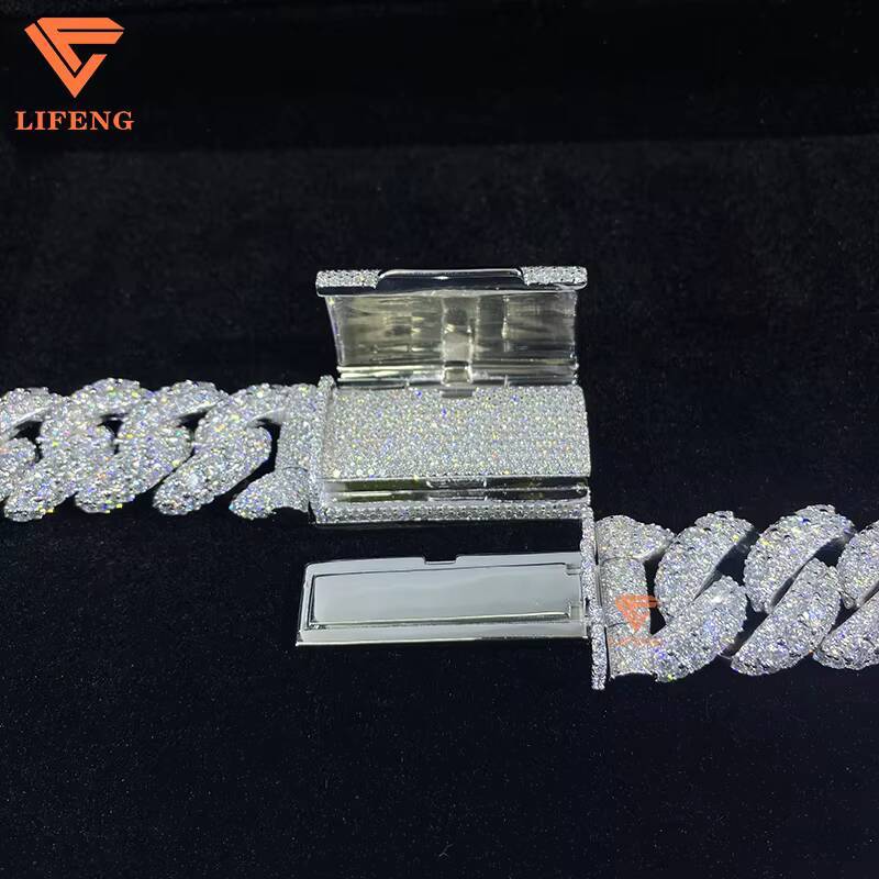 Shiny Moissanite Diamond Miami Cuban Link Chain 20mm White Gold or Rose Gold Plated 925 Silver Necklace Hip Hop Jewelry