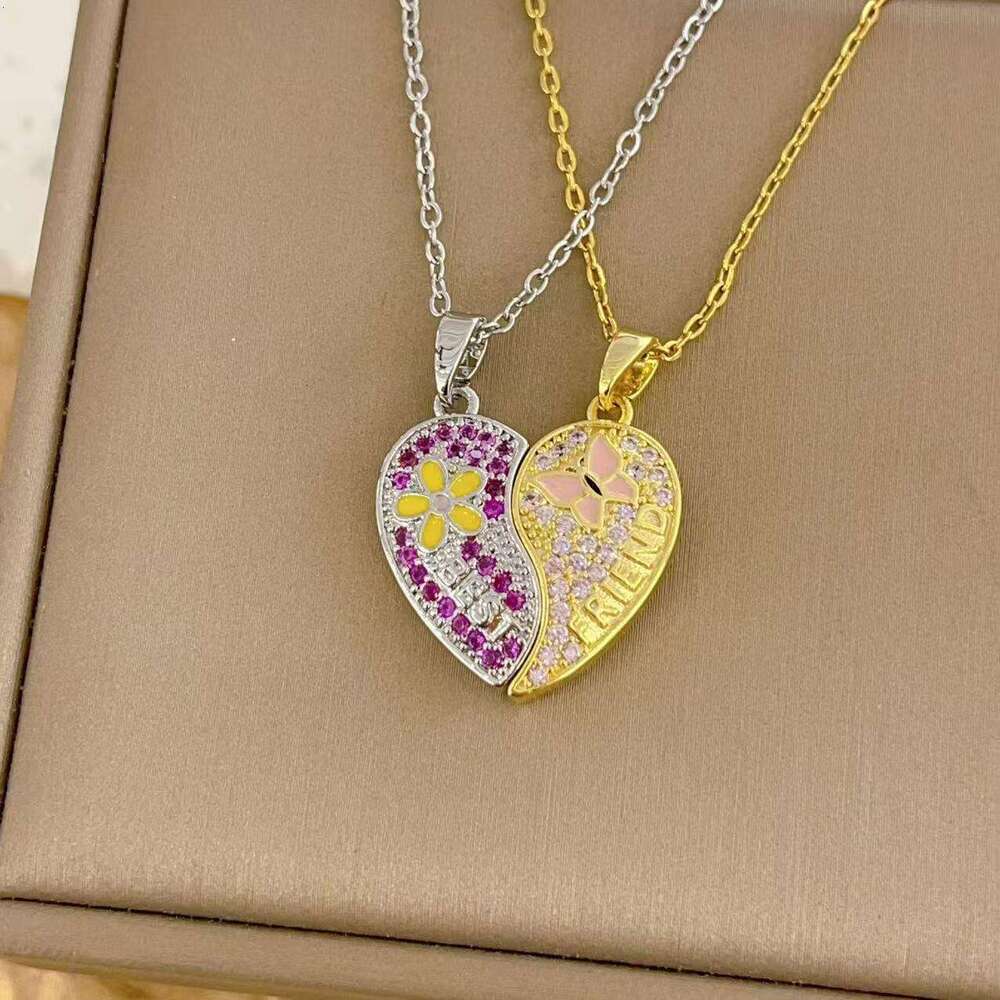New Best Friends Magnetic Pink Heart Cartoon Copper Gold-Plated Pendant Necklace For Women 306