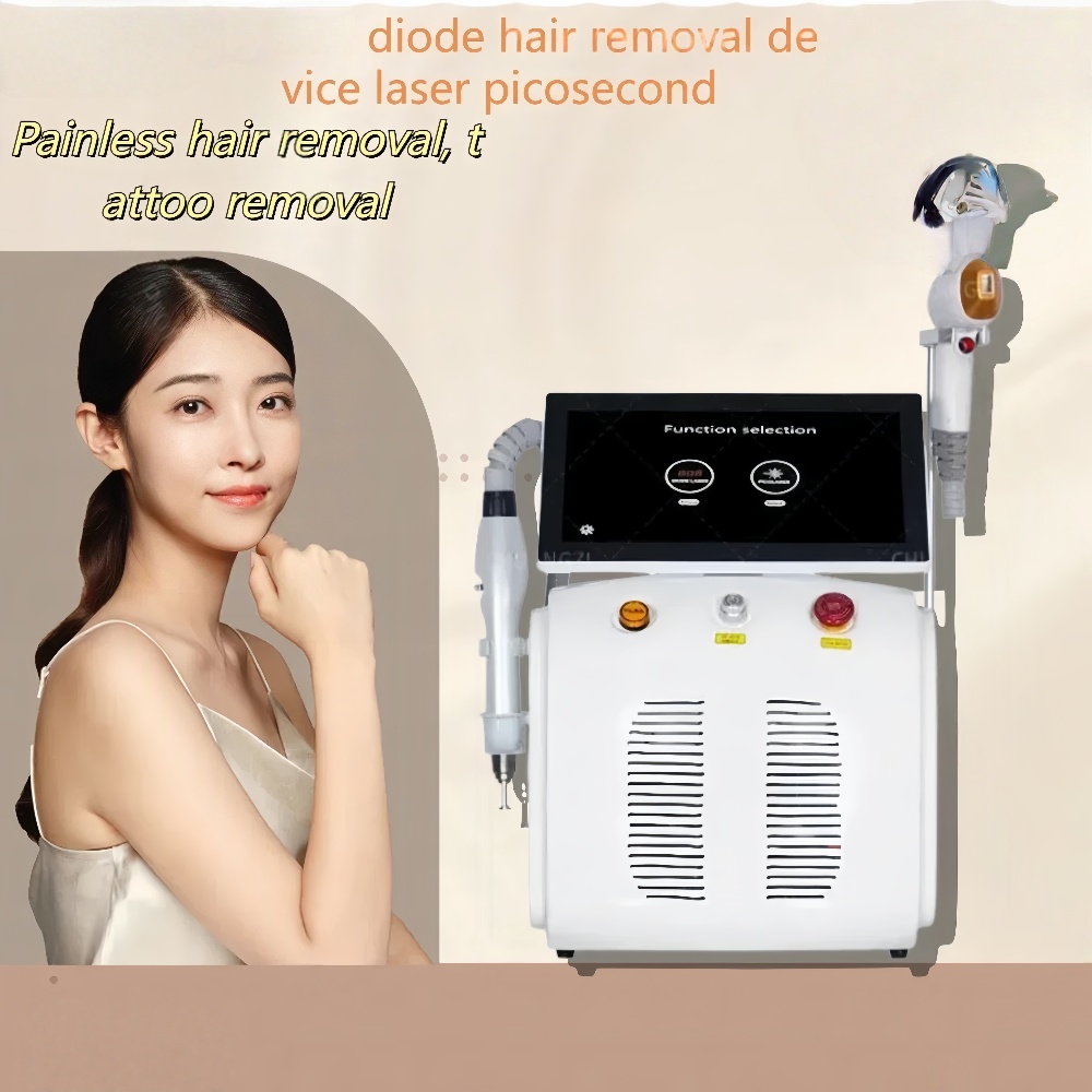 2 In 1 Portable 808nm Diode Laser + Picosecond Laser Machine For Professional Hair Removal Skin Cosmetic Tattoo/Pigment Removal