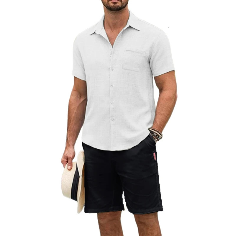 Summe Mens Short Sleeve T Shirts Cotton and pants Beach 2 Pieces Sets Button Down Shirts Suit Casual Tracksuit Vacation Clothes 250715