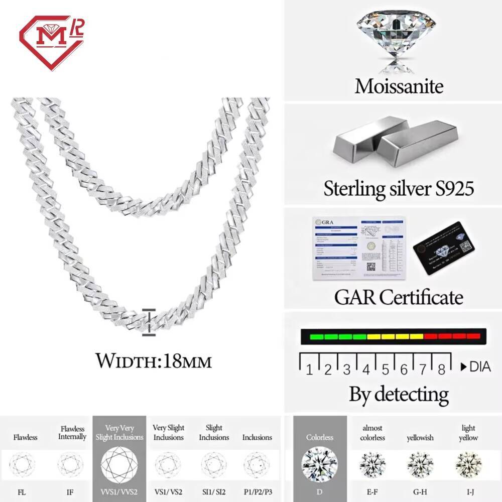 Hiphop 18MM Iced Out Cuban Link Chain Two Style 925 Silver Jewelry VVS Diamond Moissanite Cuban Chain
