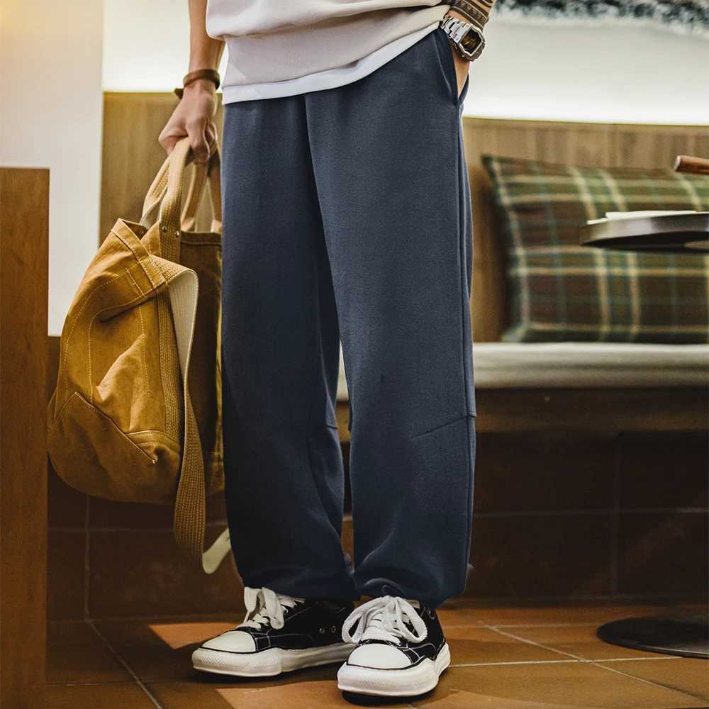 Mens Spring Casual Solid Color Sweatpants with Elastic Waistband All-match Loose Straight Cuffed Design for Sport Pants y250716