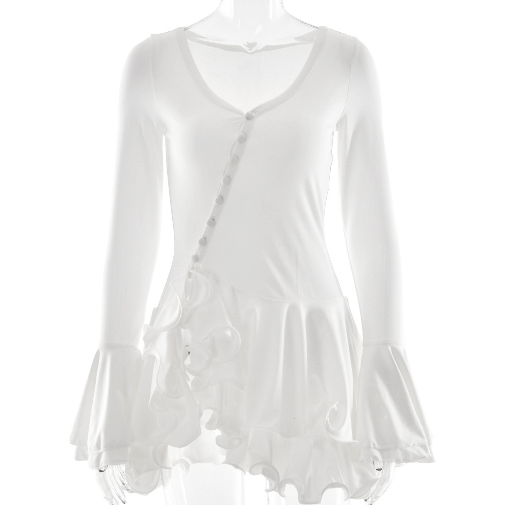 2025 European and American Cross-Border Summer New Hot-Selling Flared Sleeve Waist-Cinching Short Dress Foreign Trade Sexy Hot Girl Single-Breasted fo