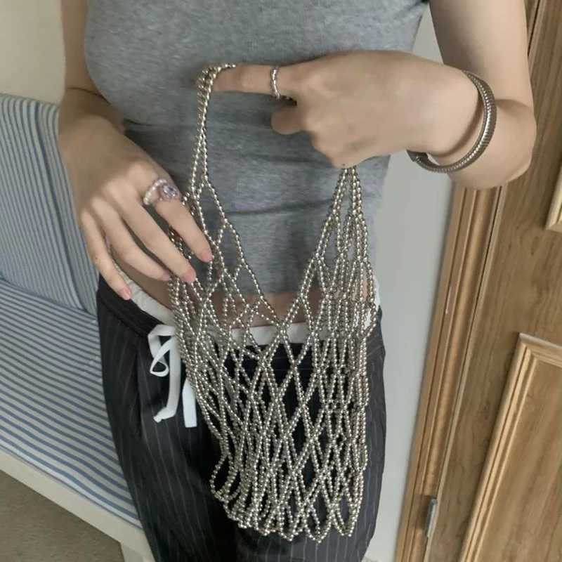 Bead Hot Sale Handmade Hollow Out Shoulder Lunch Bag for Women Large Capacity High Quality Versatile Casual Womens Cosmetic Bag
