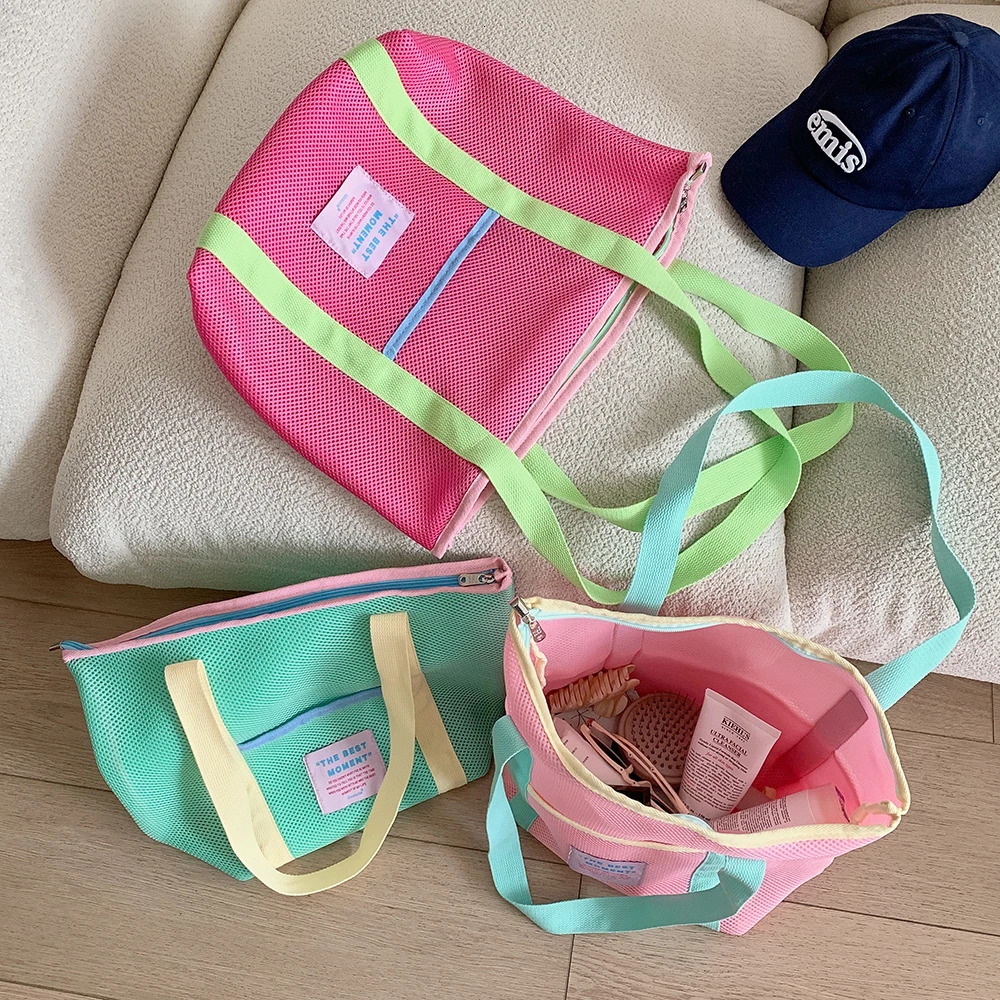 Summer Mesh Handbag for with Zipper Foldable Shoulder Bag for Students Travel Beach Tote Jelly Purse 250714