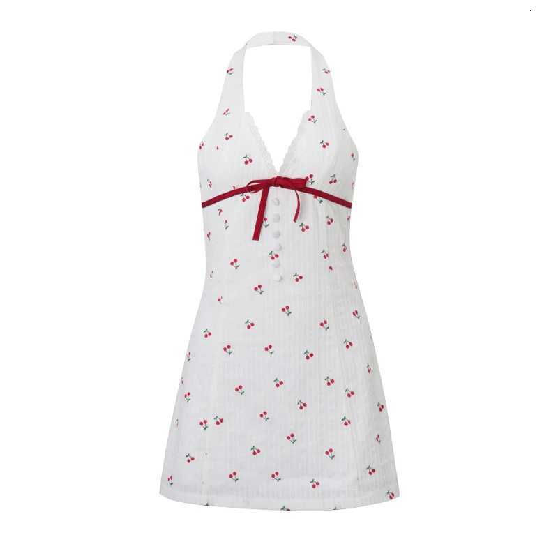 2023 Summer New V-Neck Backless Print Halter Dresses High Street Commute Midi Dresses Y2K Womens R250716
