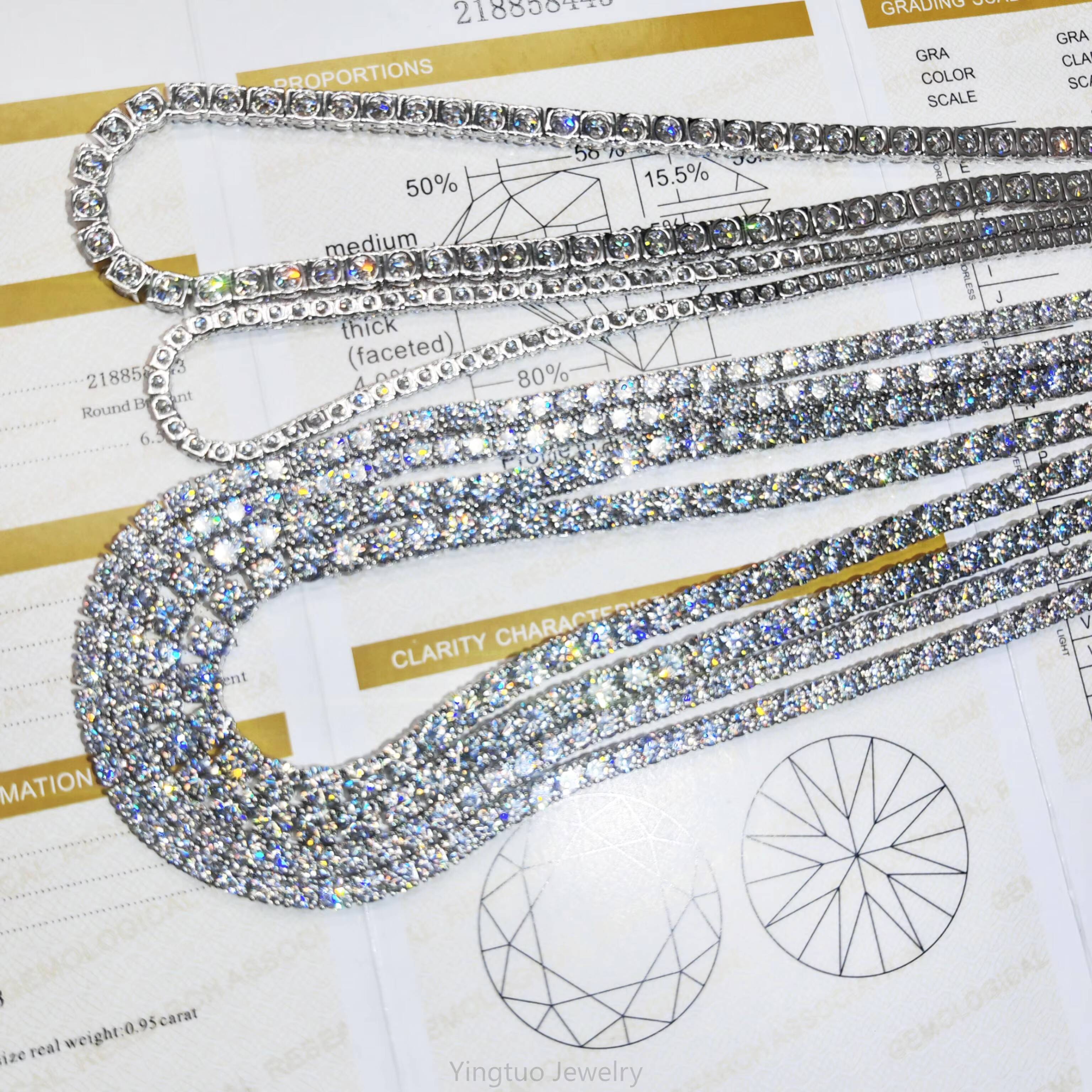 Factory Price Iced Cut 2mm 3mm 4mm 5mm 6.5mm VVS Silver 925 Hip Hop VVS Moissanite Diamond Tennis Chain for Women Men