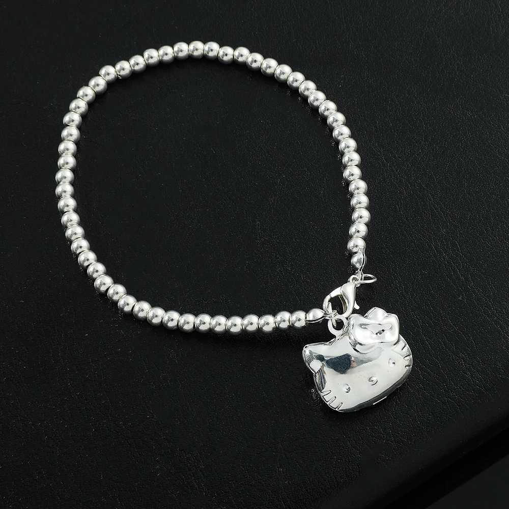 Sanrio 925 Silver Color Pendant Bracelet with Kawaii Kitty Cat for Women and Girls Student Gift Can Open Bracelet w250716