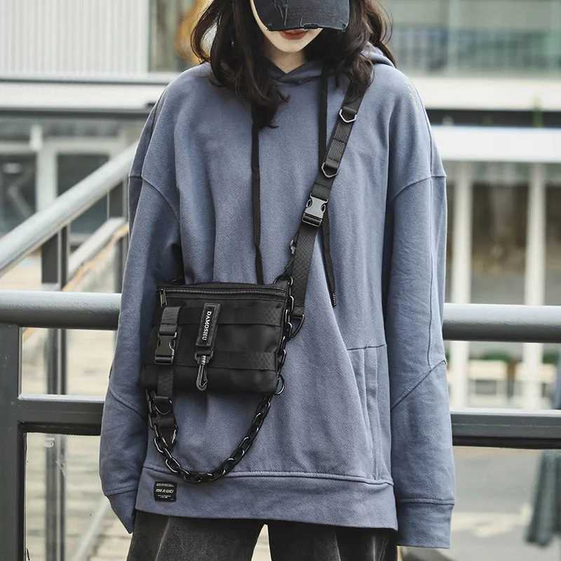Shopper Nylon Shoulder Gothic Black Crossbody Messenger Tote Bags For Men Womens Hip Hop Techwear Satchel Waist Goth Handbags