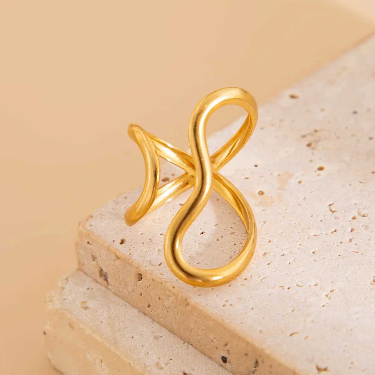 Stainless Steel Geometry Gold Color Rings for Women Men Colorfast Popular Party Personalized Exaggerated Charms Jewelry Gift S250716