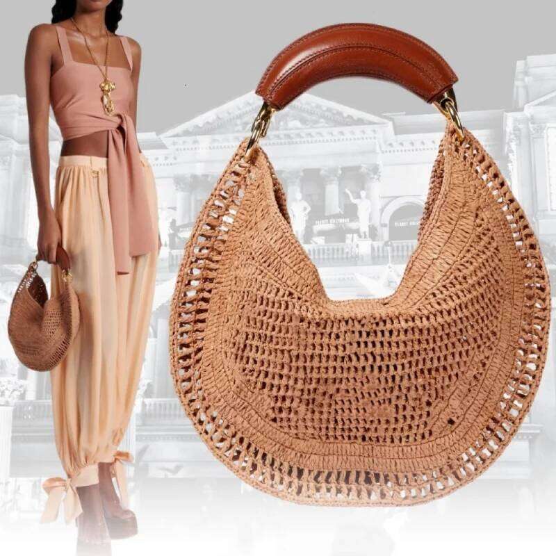 Solid Color Brand Straw Tote Bag Fashion Hollow Summer Seaside Holiday Retro Wrist Purse Handmade Underarm Hobo Handbag