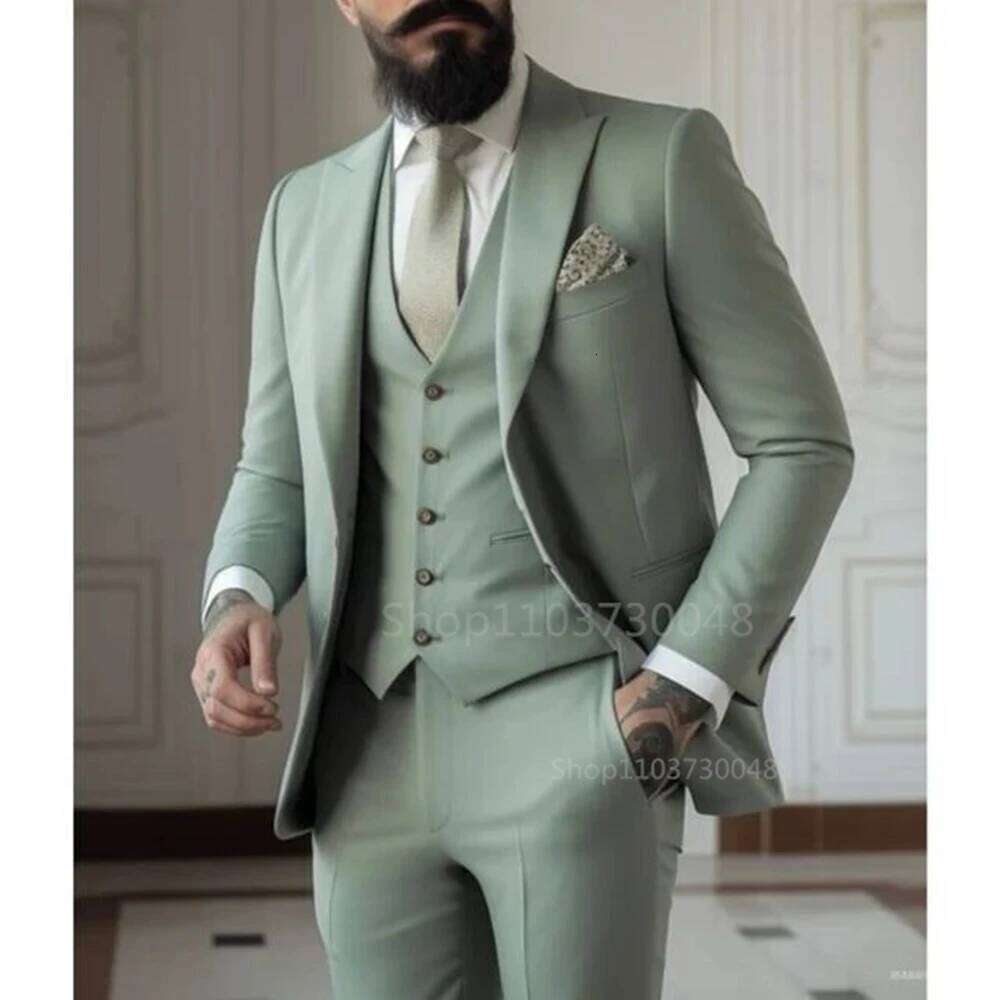 High Quality 3 Piece Men Suits Smart Casual Single Breasted Slim Fit Blazer Vest Pants Elegant Solid Costume Homme For Party