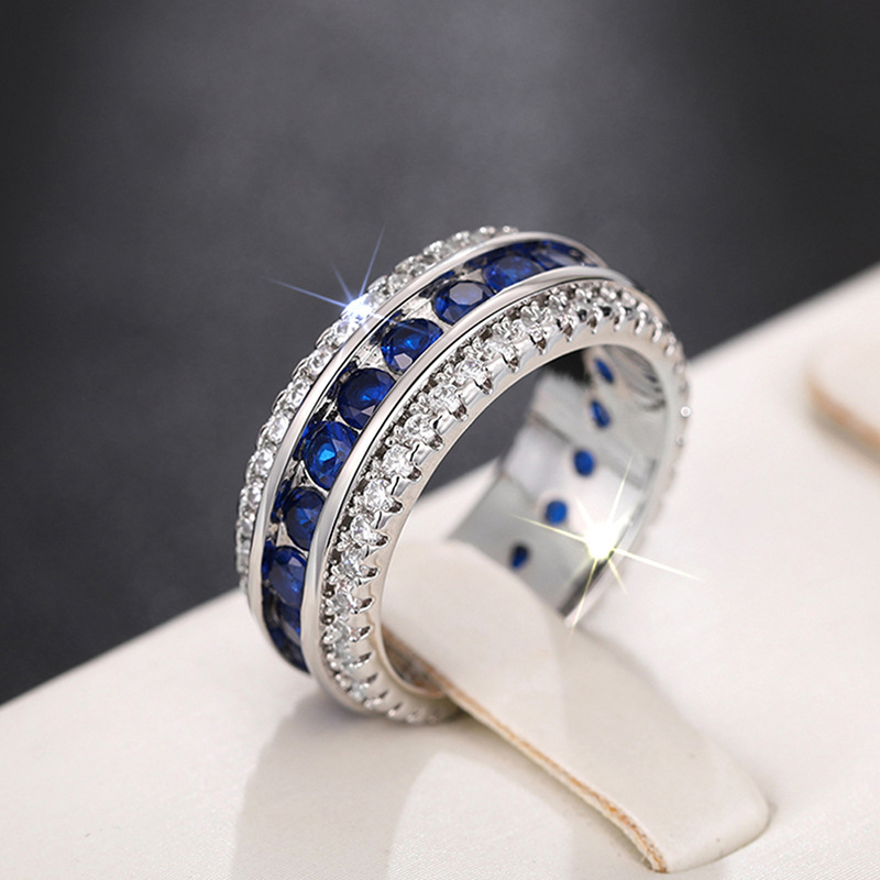 Choucong Brand Wedding Rings Luxury Jewelry 10KT White Gold Fill Round Cut Blue Sapphire CZ Diamond Party Eternity Women Engagement Band Ring For Love