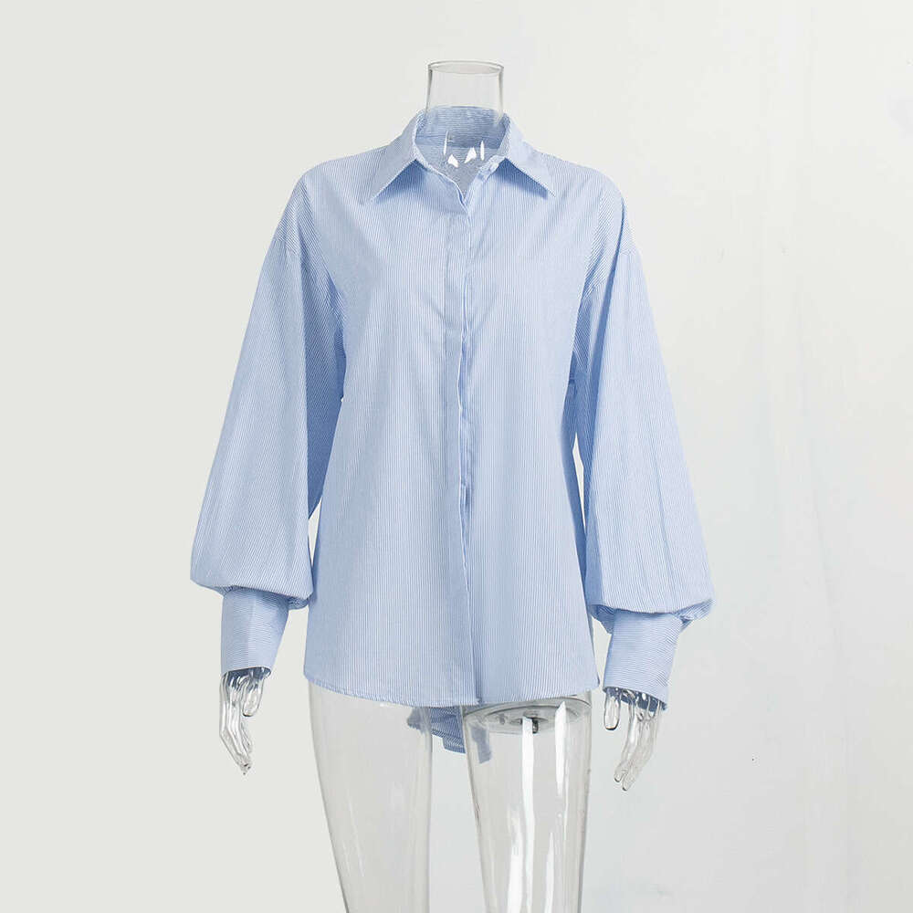 Shirt Summer New Simple High-End Hidden Button Long Sleeve Striped Cardigan B5