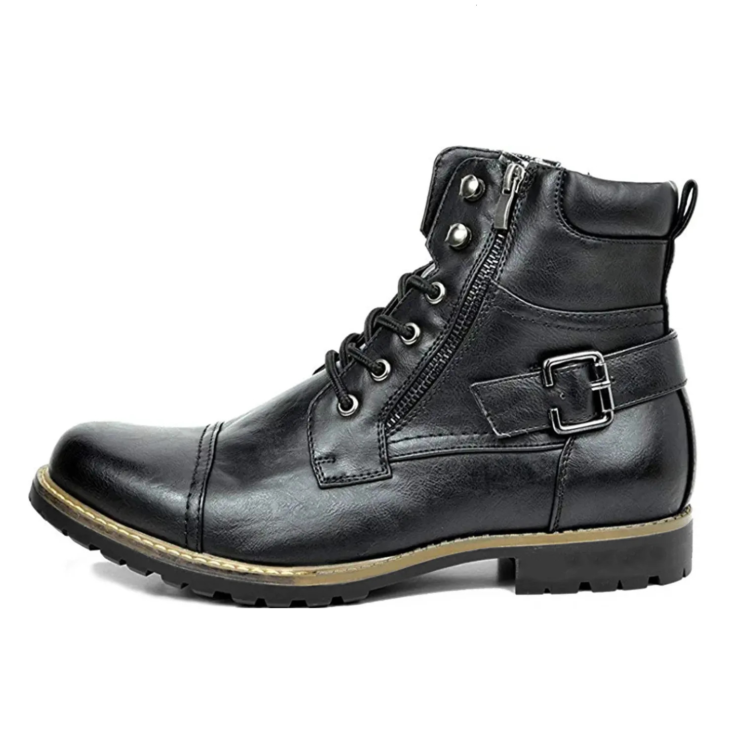 Size38-48 Men Boots Leather Round Toe Grid Pattern Square Heel Males Shoes Exquisite Fashion Leisure n Men Motorcycle Boots 250715