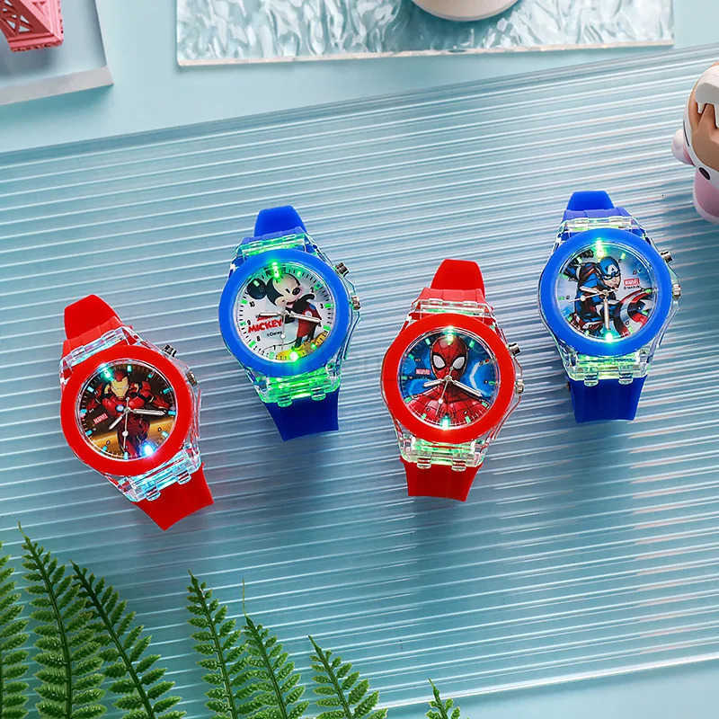 Disney Spider Watch Kids Luminous Watch Cute Silicone Colorful Lights Watch Gifts for Girls Kids Watches W20250716