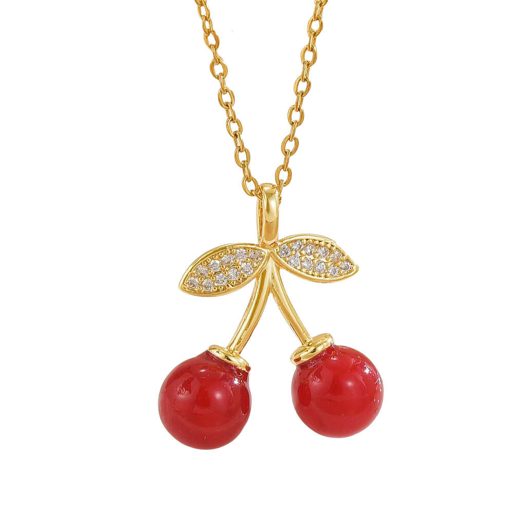 Korean And Japanese Style Trendy Red Cherry Pendant Necklace For Women 2024 Winter Light Niche Clavicle Chain Accessory 963