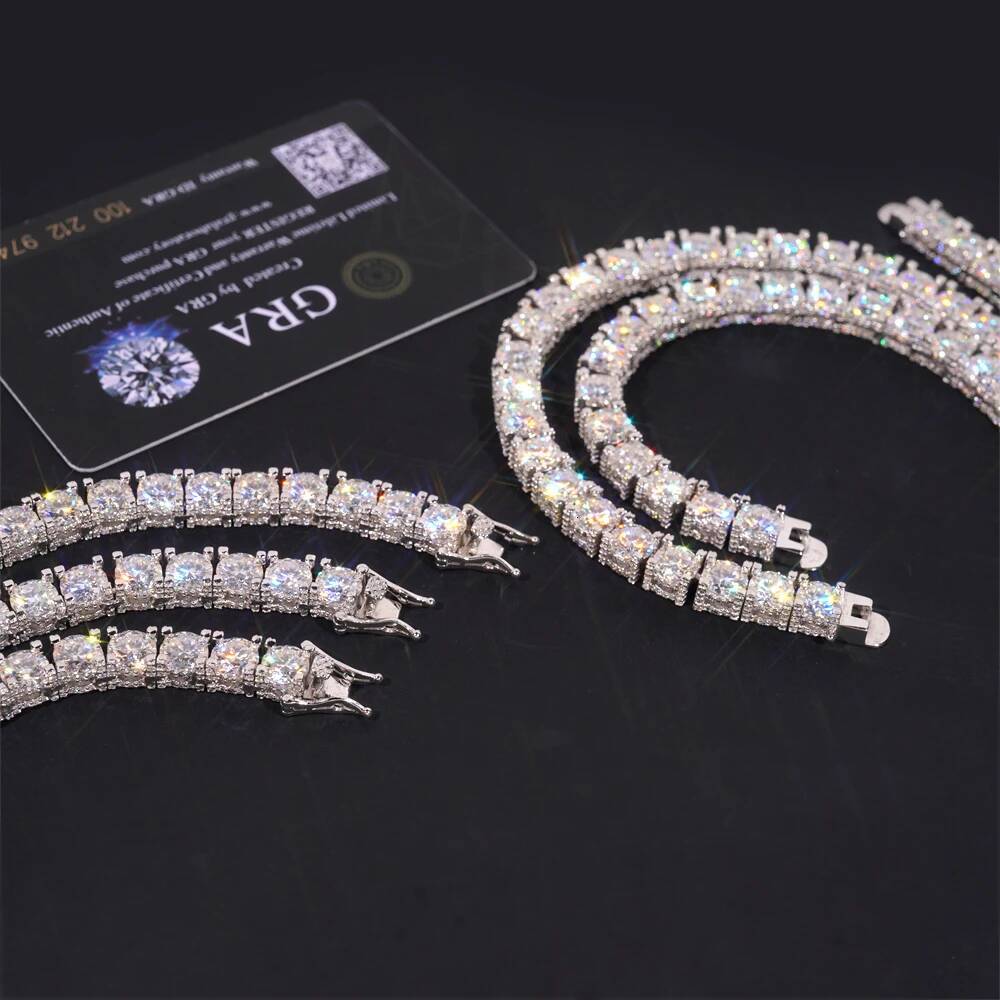 S925 Silver 6.5mm Moissanite Tennis Chain Side Stone Hip Hop Necklace with Certificate Fashion Jewelry Gift