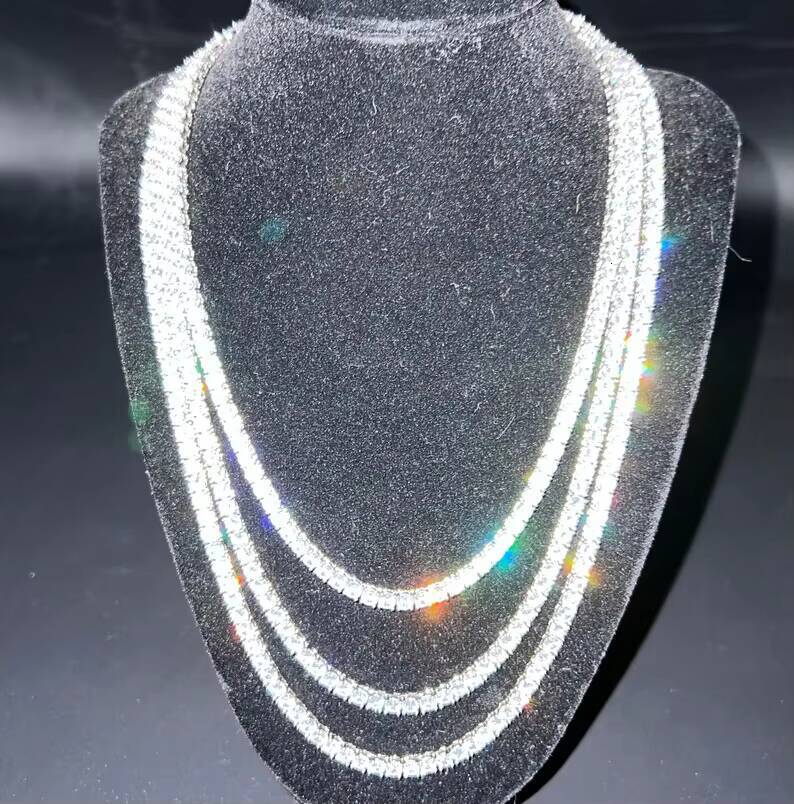 RINNTIN Hip Hop 925 Sterling Silver 3mm 4mm 5mm VVS Moissanite Diamond Necklace Moissanite Tennis Chain