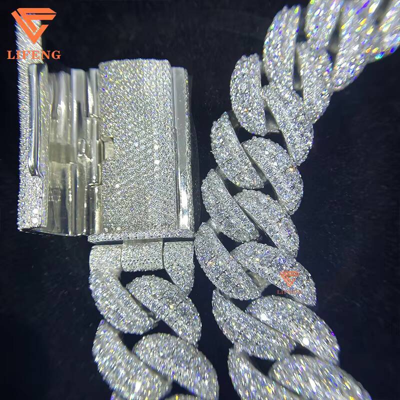 Shiny Moissanite Diamond Miami Cuban Link Chain 20mm White Gold or Rose Gold Plated 925 Silver Necklace Hip Hop Jewelry