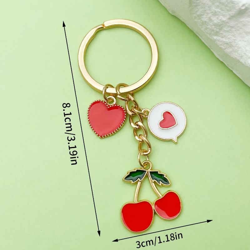 Versatile Key Ring with Sparkling Cherry Design - Stylish Pearled Ornamentation