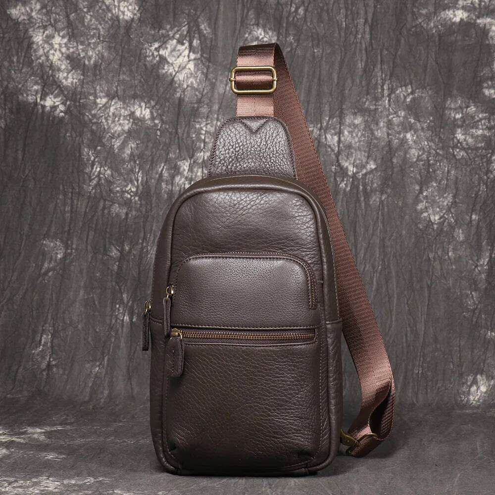 LUOKIR Men's Chest Fashion Casual Small Soft Leather Shoulder Bag Cowhide Crossbody Backpack