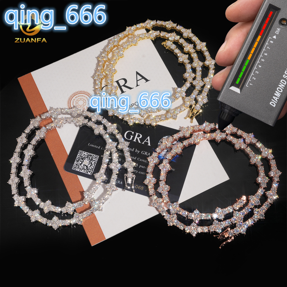 3mm 4mm Mini Cross Hip Hop Jewelry Moissanite Tennis Chain Bracelet 925 Silver Iced Out Tennis Chain Necklace for Men and Women