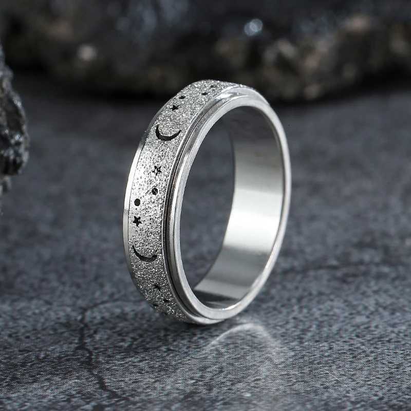 6MM Retro Rainbow Stainless Steel Moon And Star Metal Spinner Fidget For Women Anxiety Relife Spinning Ring Jewelry Bague Homme S250716