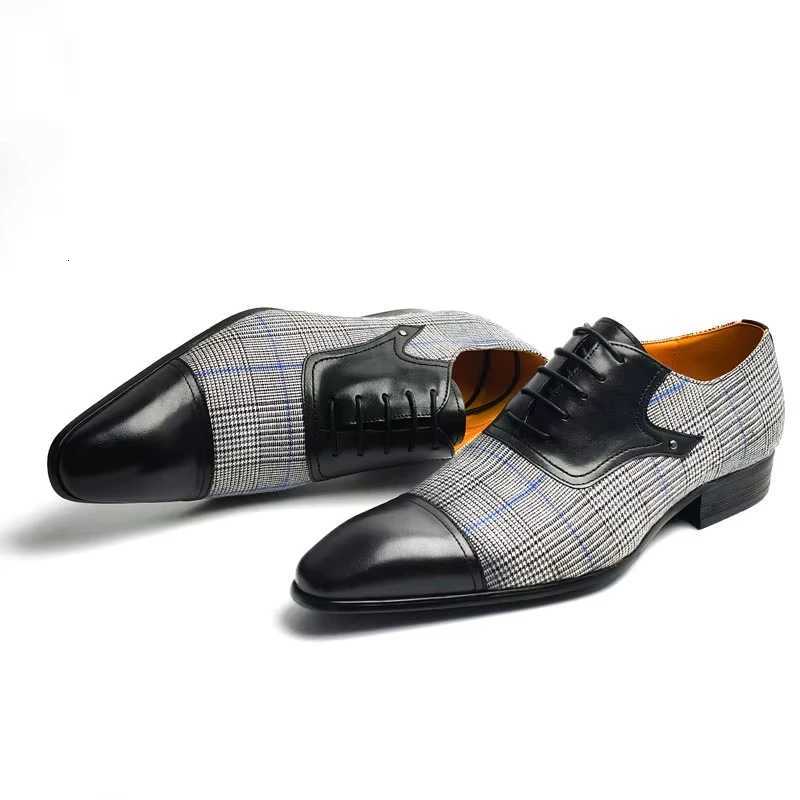 Mens Oxford Dress Shoes Denim Cow Leather Upper Pointed Toe Business Formal Shoes Lace-Up Classic Mens Footwear for Weddings and Offices W250716
