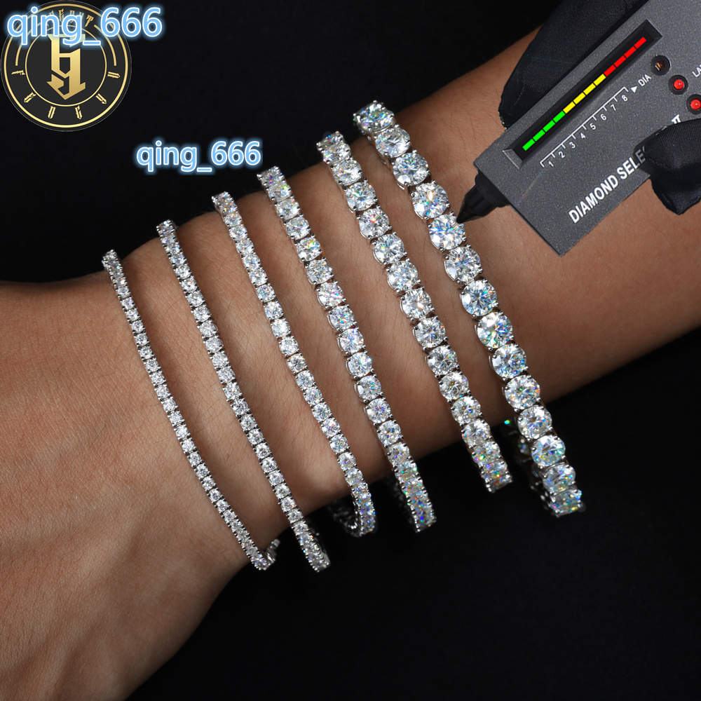 Fine Hip Hop Jewelry White Gold Plated 925 Sterling Silver VVS Moissanite Diamond Iced Out Tennis Chain Bracelet for Men Women