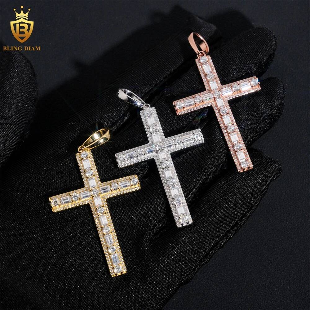 Moissanite Cross Pendant 925 Silver Hip Hop Jewelry GRA certification Suitable for 6.5mm Tennis Chain
