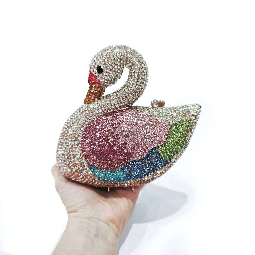 Lady Full Crystals Evening Clutch Women Animal Swan Rhinestones Day Clutches Metallic Handbags Party Wedding Gems Purses