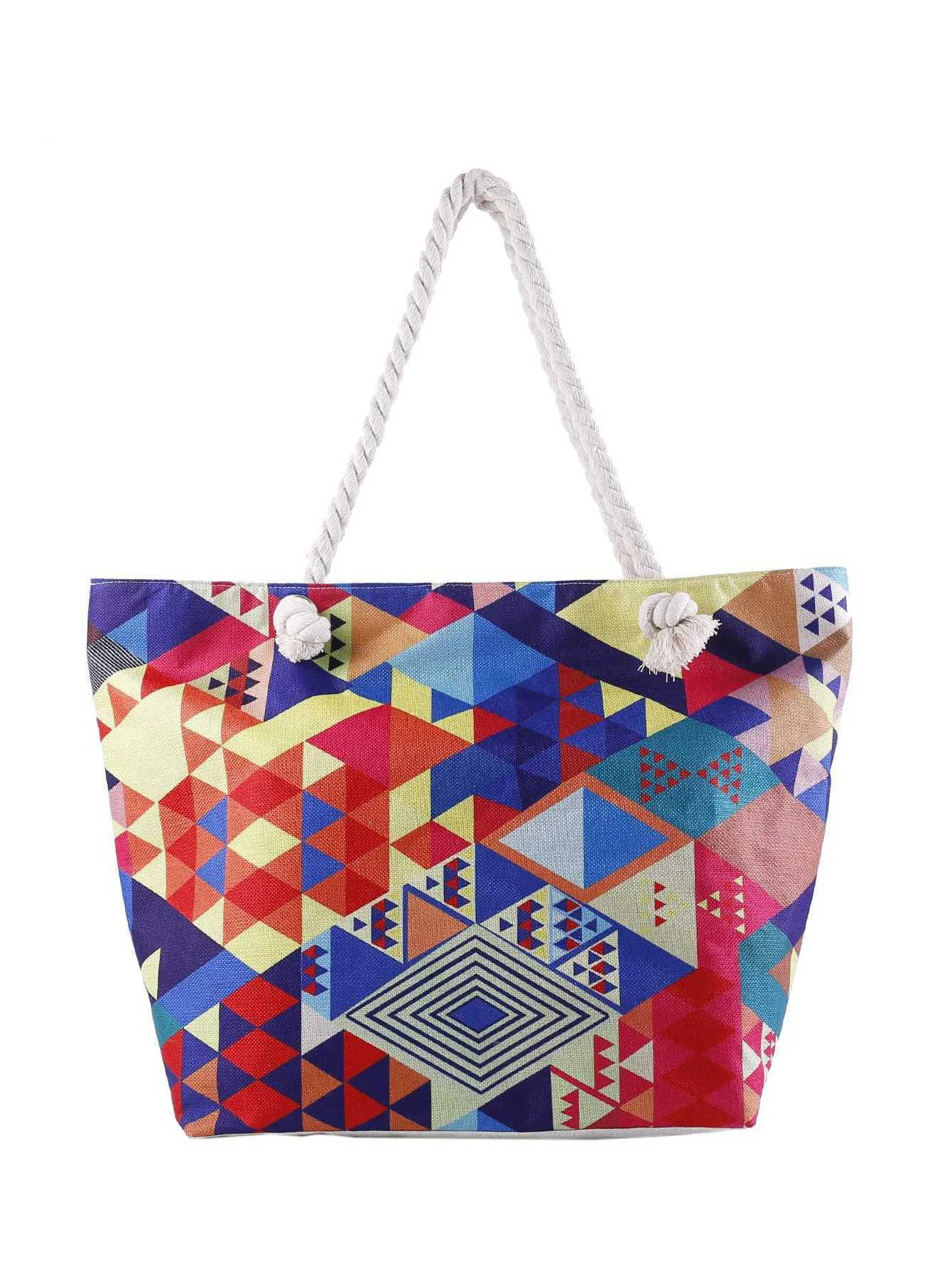 2025 Bohemian style geometric large capacity multifunctional hand-held single shoulder handbag swimming storage bag beach bag