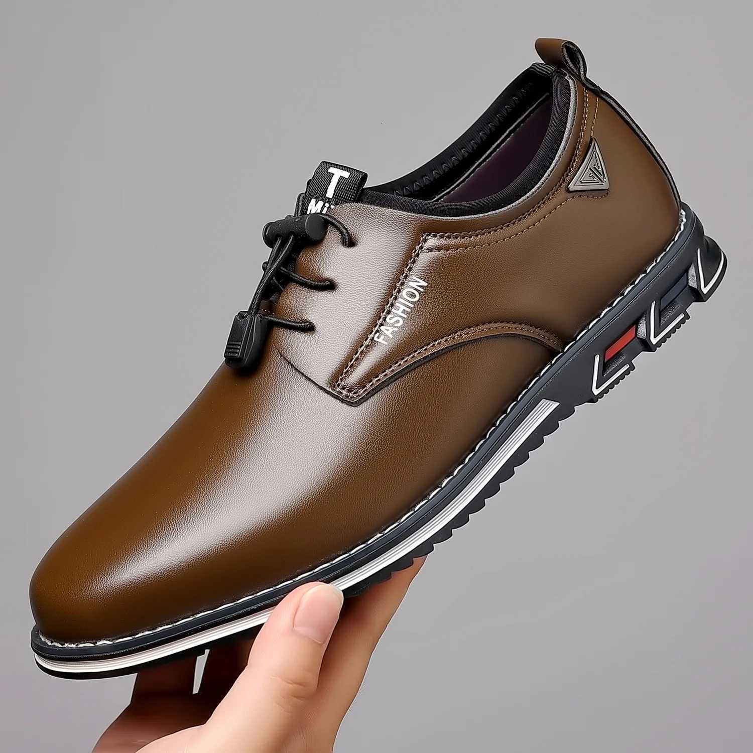 New Business Casual Shoes for Men Lace Up Formal Shoes for Male Black Leather Oxfords Plus Size Wedding Party Office Dress Shoes W250716