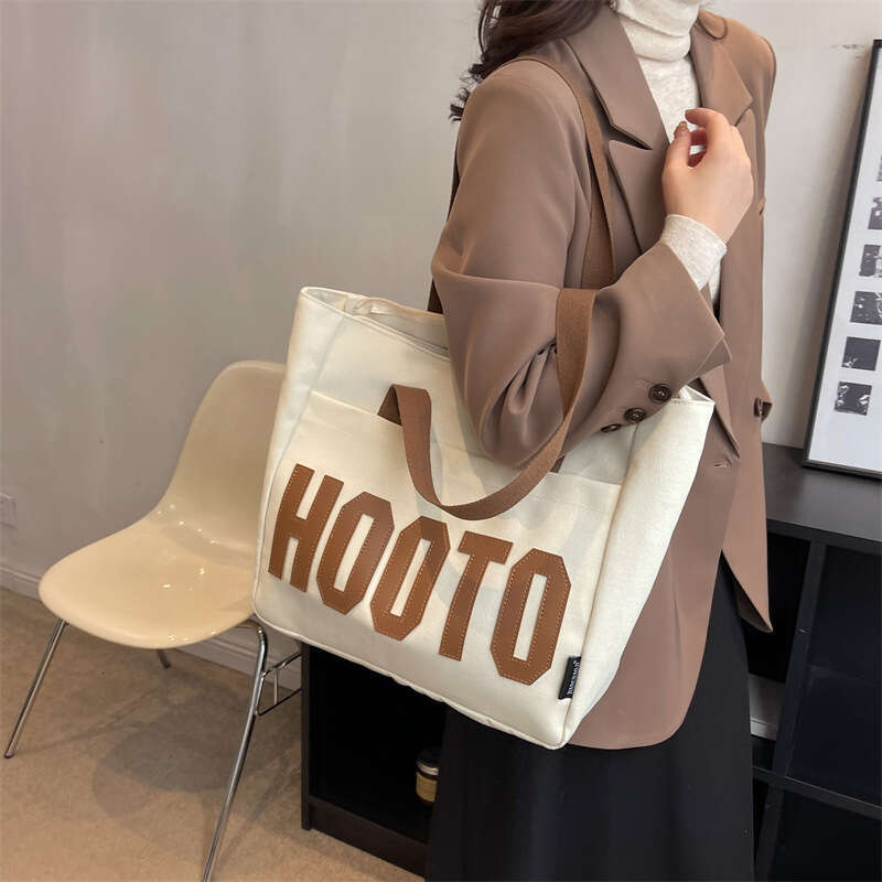 Leather Bag Bucket Bag Tote Bag Korean Style Large Capacity Canvas Female Students Shoulder Bag Class White Tote Bag Portable Handbag For W