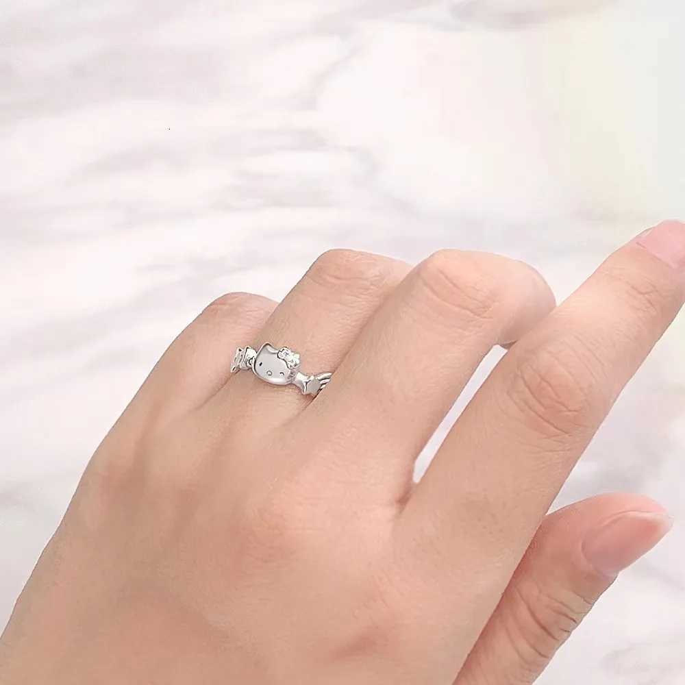 Sanrio Kawaii Hello Kitty Bow Star Ring Anime Sanrio Gemini Star Open Ring Couple Hand Ornament Girl Holiday Gifts w250716